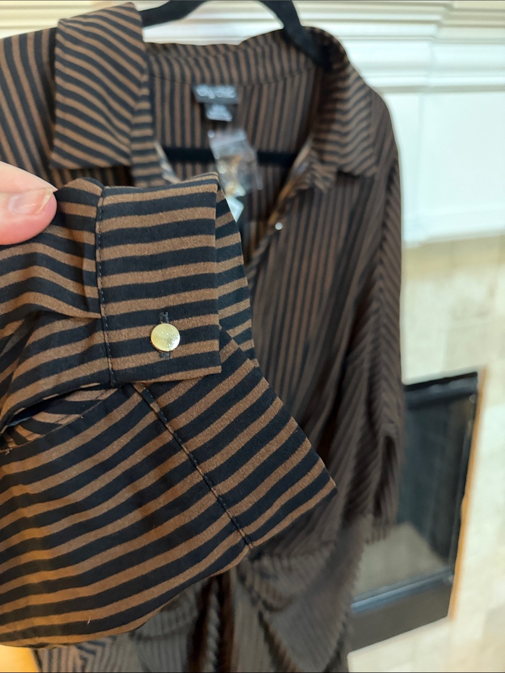 City Chic Brown Striped Tie-Front Shirt Dress - Picture 6 of 9